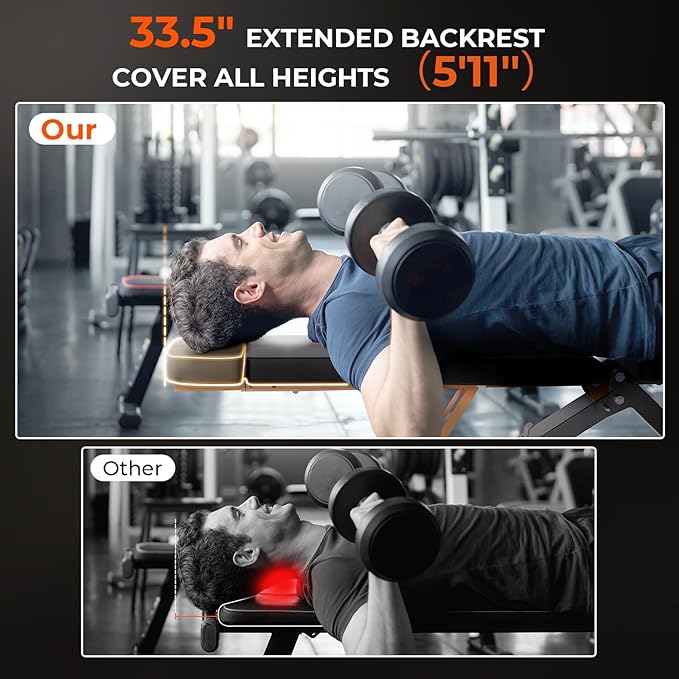 800/880LBS Adjustable Weight Bench - Bonvork Foldable Workout 80 X 40MM Heavy