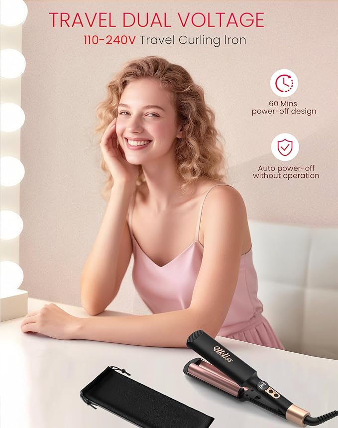 Mini Waver Hair Tool Crimper for Women Short Hair 0.4 inch Travel Double Barrel Small S Waver Ceramic Curling Iron (110-240V) Dual Voltage with 5 Temps, Anti-scalding for Dating, Daily (Black)