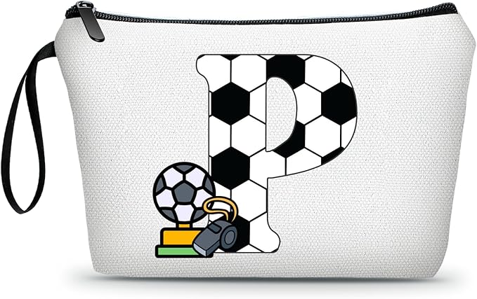 ARIOSEY Soccer Gifts Personalized Soccer Ball Cosmetic Bag for Purse Birthday Inspirational Gifts for Girls Women Team Coach Mom Stuff Travel Organizer-P
