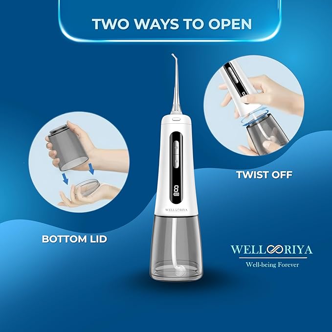 Wellooriya Cordless Water Flosser for Teeth – 300mL Large Tank, 9 Pressure Levels, LED Display, USB-C Rechargeable, IPX7 Waterproof Dental Oral Irrigator for Home & Travel (White)