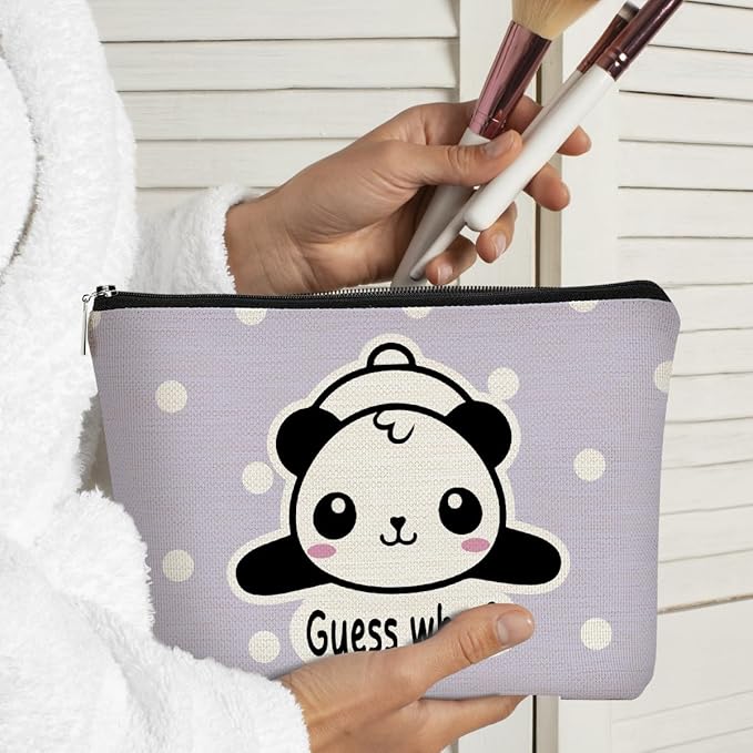 BARPERY Panda Gifts Purple Makeup Bag,Gifts for Panda Lover Wonmen Girls,Cute Baby Panda Guess What It's Pug Butt Cosmetic Bag,Makeup Case for Teen Girls Daughter, Panda Accessories(Purple Dots)