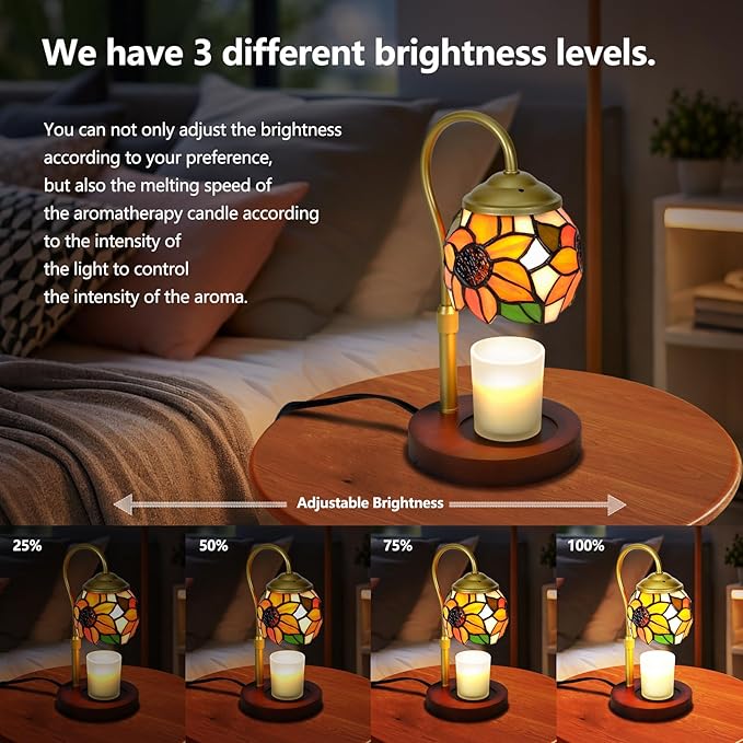 Sunflower Tiffany-Style Candle Warmer Lamp,Handcrafted Stained Glass Home Decor for Living Room, Farmhouse,Wax Melter with LED Bulb.(Sunflower)