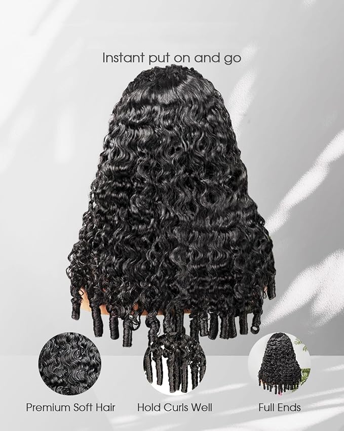 Burmese Curly Glueless Wigs Human Hair Pre plucked Pre Cut, 6x4 HD Lace Front Wear and Go Glueless Wig Water Wave Curl for Women 180% Density 18 inch