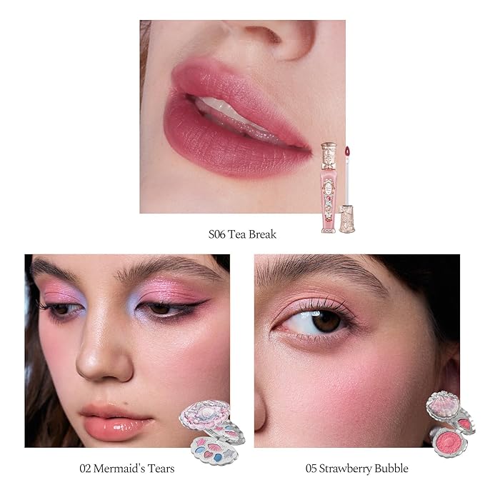 Flower Knows Feb-Glamour Glow Makeup Box Set,8-Piece Beauty Kit,Includes Eyeshadow Palette,Lip Cream,Blush,Brush,Protable Mirror,Card,Box,Perfect Anniversary Valentine,Make Up Gift for Women & Girls