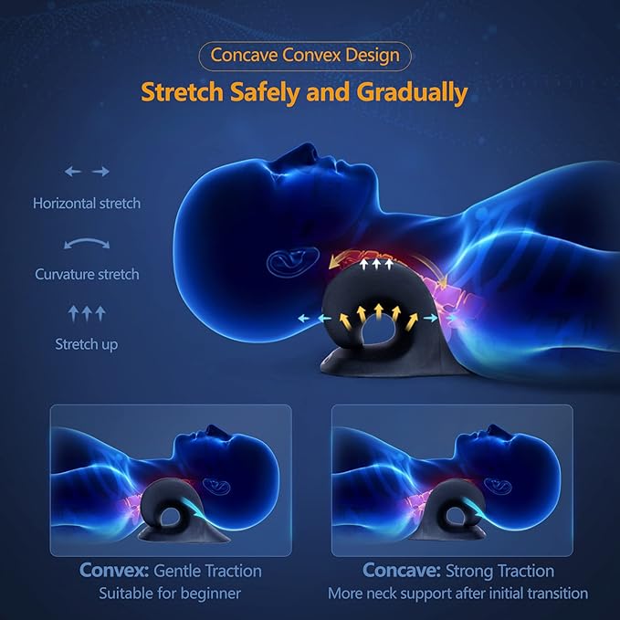 Cozyhealth Neck Stretcher for Neck Pain Relief, Heated Cervical Traction Device Pillow with Graphene Heating Pad, Neck and Shoulder Relaxer for TMJ Pain Relief and Cervical Spine Alignment (Black)
