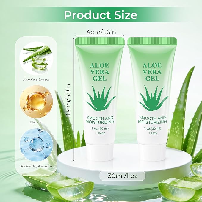 Travel Size Aloe Vera Gel Bulk Mini Natural Organic Aloe Vera Lotion, Individually Wrapped Moisturizer Soothing After Sun Aloe Cream for Face Body Skin Care Outdoor Vacation 1 Fl Oz (Pack of 100)