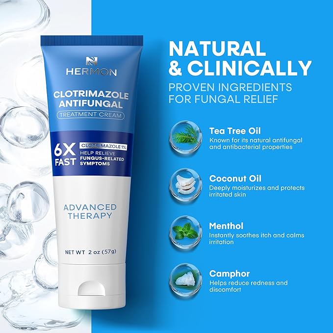 Hermon Clotrimazole Antifungal Treatment Cream & Soap Kit: Antifungal Cream for Athletes Foot, Jock Itch, Ringworm with Anti Fungal Soap - Relieves Itching Burning Cracking - 57g Tube / 113g Bar