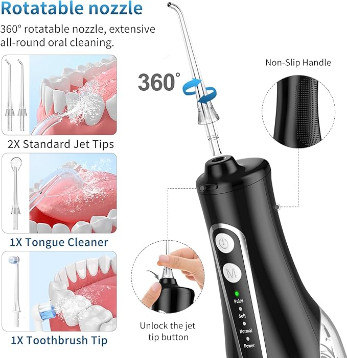 Advanced Cordless Dental Water Flosser for Teeth – Portable Oral Irrigator with 300ml Tank, USB-C Rechargeable, IPX7 Waterproof Electric Teeth Cleaner for Braces & Sensitive Gums