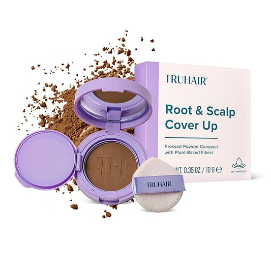 TRUHAIR Root & Scalp Cover Up Pressed Powder Compact, Waterproof, Weightless Hair Coverage & Bald Spot Concealing, Root Touch Up Hair Color for Gray Coverage & Thinning Areas, 0.35 Oz (Dark Brown)