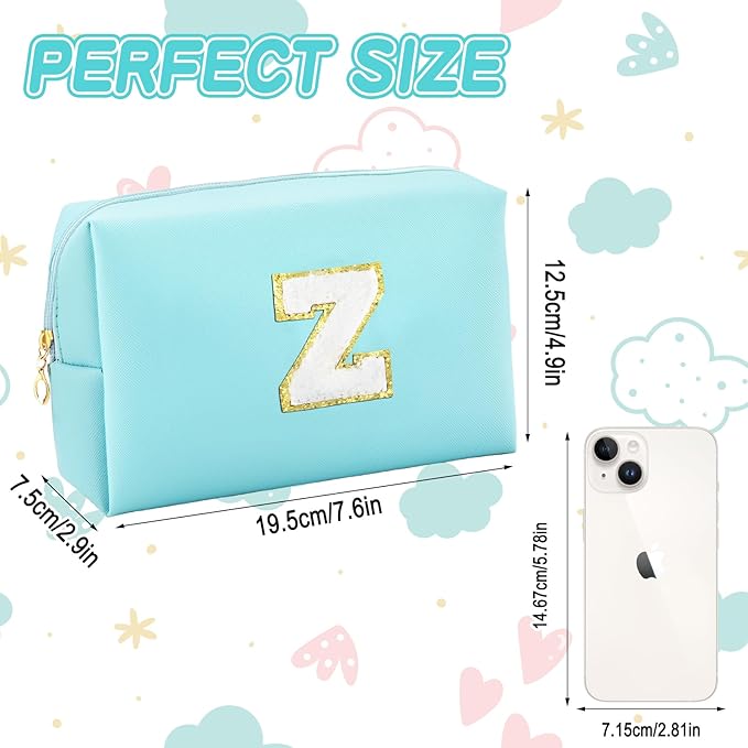 URSKYTOUS Gifts for Girls Initial Makeup Bag Personalized Cosmetic Bag with Zipper Cute Travel Toiletry Bag Waterproof PU Preppy Makeup Pouch Birthday Gift for Teen Girls Women(Blue Z)