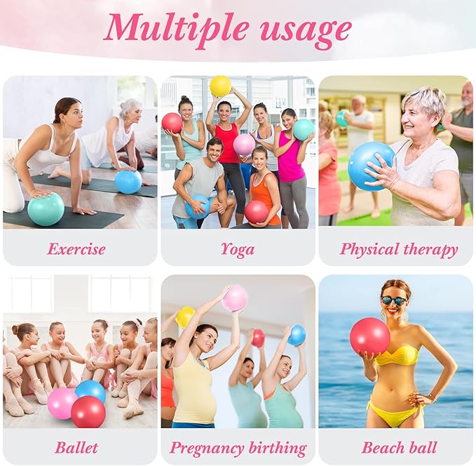 Aoriher 10 Pcs Small Exercise Pilates Ball 9 Inch Mini Yoga Balls Anti Burst and Slip for Stability, Fitness, Physical Therapy, Stretching & Core Strength Workout at Home Gym Office
