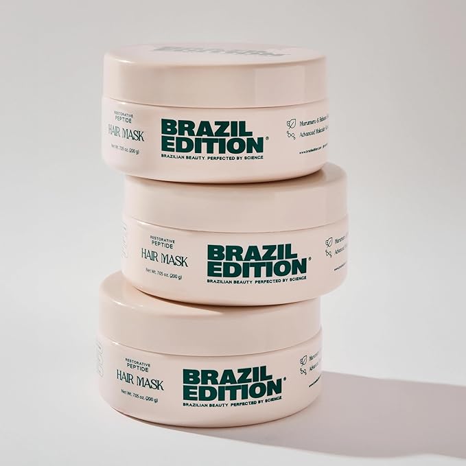 BRAZIL EDITION Restorative Peptide Hair Mask – Deep Repair in 2 Minutes, Hydration & Shine, Murumuru & Babassu Butters, Hyaluronic Acid, Strengthens & Smooths Damaged Hair (7 oz)