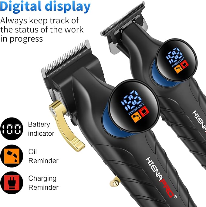 HIENA PRO Hair Clippers for Men Professional, Cordless Barber Clipper T-Blade Beard/Hair Trimmer Foil Shaver Full Barber Set, Electric Men's Hair Cutting Kit with LED Display and 8 Guide Combs