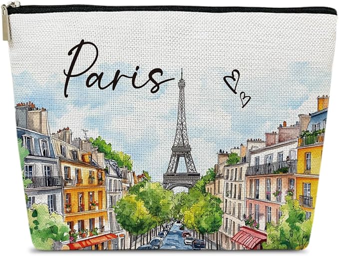Ythuil Paris Travelling Gift Makeup Bag, City Travel Cosmetic Bag for Purse, Watercolor Gifts, Paris Souvenir, Trip Favors for Traveller, Travelling Lovers, City Themed Organizer