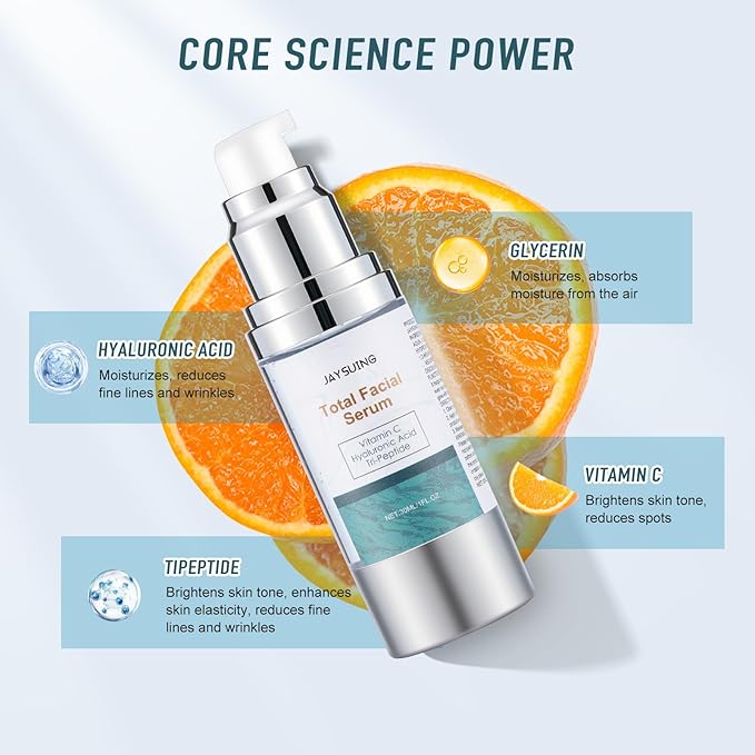 Vitamin C Serum for face, with Hyaluronic Acid & Peptides - Anti Aging Face Serum for Women & Men, Dark Spot Corrector for Firming, Hydrating Treatment to Reduce Wrinkles & Fine Lines, 1 fl oz