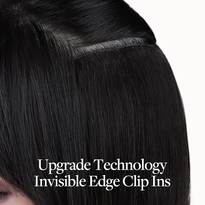 GOO GOO Invisi Edge Clip in Hair Extensions 16inch 120g 7Pcs Injected Seamless PU Clip in Hair Extensions, Virgin Real Human Hair, 1/99J Balayage Jet Black to Red