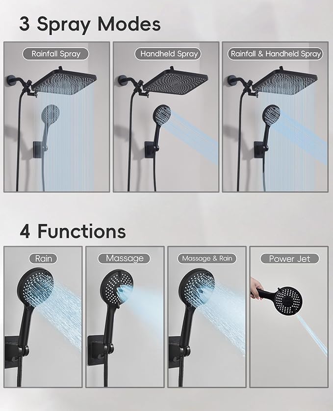 XXL 12.2" Rain Shower Head with Handheld Spray, Updated High Pressure Rainfall Shower Head with Handheld Combo, Large Rain Overhead Waterfall Showerheads | Anti-Clog Nozzles