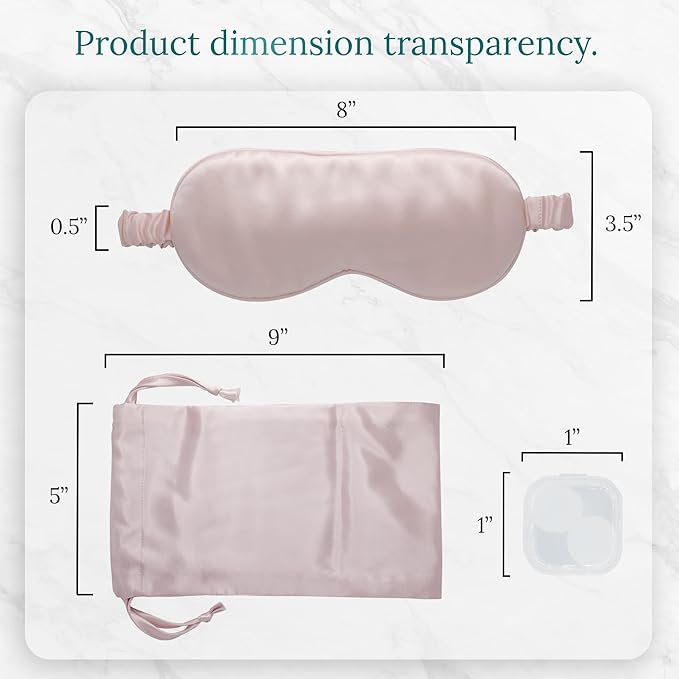Satavi Naturals Mulberry Soft Silk Eye Mask for Sleeping with Ear Plugs & Luxury Bag - Cooling Night Eye Covers Face Mask for Women - Blindfold Travel Eye Mask Blocking Out Light - Champagne