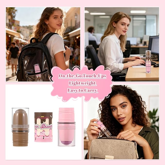 UCANBE Skin Breath Blush & Bronzer Multiuse Stick, 2-in-1 Creamy Face Cheeks Contour Makeup Stick for Natural Radiant Finish Look, Vegan & Cruelty-Free, Travel-Friendly (01 Lavender)
