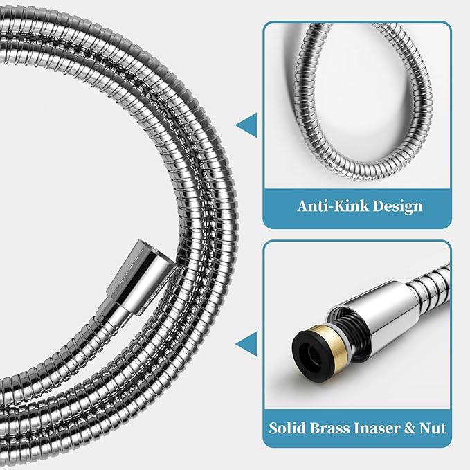 OFFO Shower Slide Bar Combo, Adjustable 40 in Slide Bar with 6-Mode High Pressure Handheld Shower Head and 60 in Stainless Steel Hose, Screw Wall Mounted, Chrome