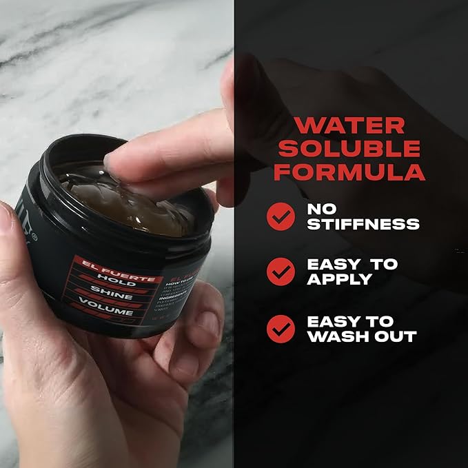 Papichulo Style Deluxe Pomade “El Fuerte” – Strong Hold, High Shine, Adds Volume – Water-Based, Flake-Free, Easy Washout, Paraben-Free – Made in USA - 4 oz