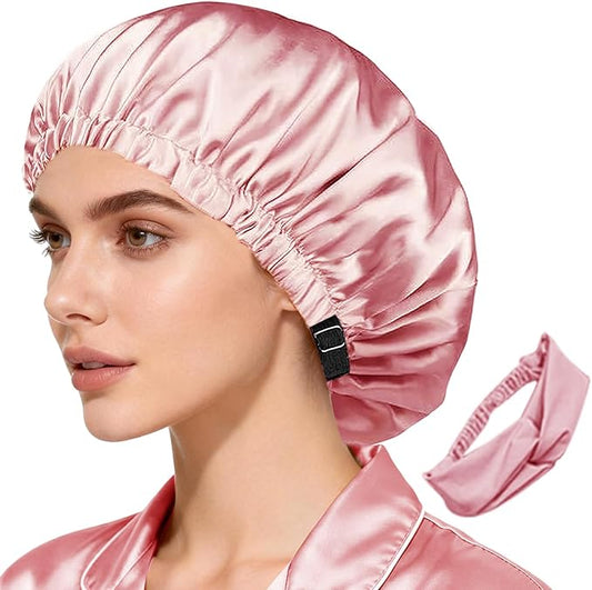 2Pcs Satin Bonnet Silky Bonnets Hair Bonnet For Sleeping Double Layer Curly Hair Sleep Cap Womens Silk Night Hats