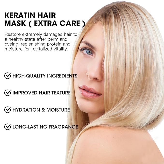 Keratin Hair Mask Deep Conditioner - Argan Oil & Protein Repair for Dry Damaged Hair - Long Lasting Microcapsule Fragrance - Hydrating Treatment for Frizz Control, 17.5 Oz (500ml)