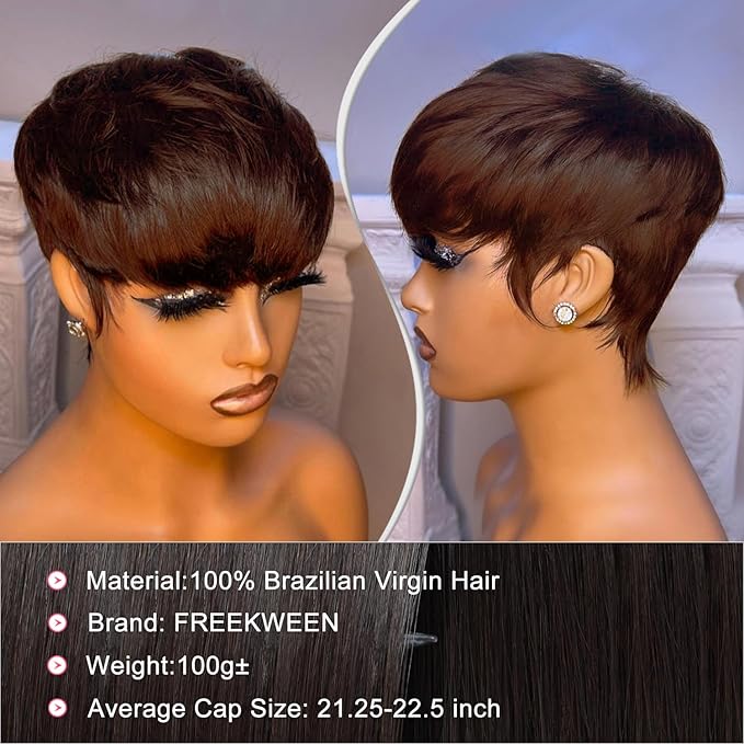 Pixie Cut Wig For Black Women Brazilian Virgin Human Hair Short Blonde Hair Straight Layered Full Machine Made Non Lace Front Glueless Wig 4#