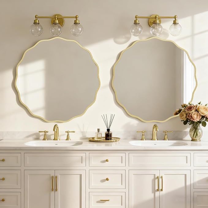 HOMECOOKIN 32 Inch Wavy Round Wall Mirror, Round Wavy Wall Mirror with Aluminum Frame for Bathroom Upgrades, Hotels, Dressing Tables,Farmhouses