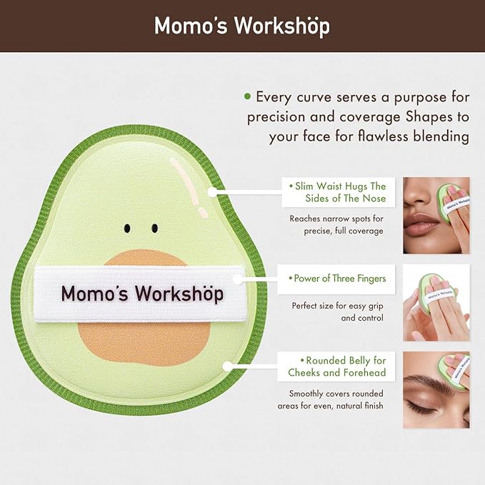 Momo's Workshop Makeup Sponge-Hydropolyurethane Foundation Sponge for Buildable Coverage, Dry&Wet Use with PU Leather Handle, Beauty Tool,2pcs With Storage Case