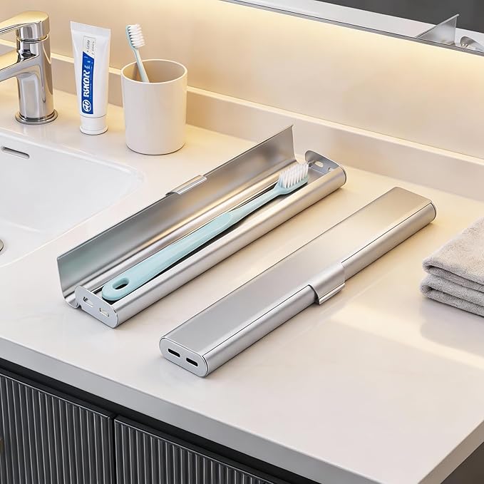 Portable Toothbrush Travel Case: Breathable & Dirt-Proof Hotel Camping Outdoor - Aluminum for Storage Recyclable Traveler (1, Silver)