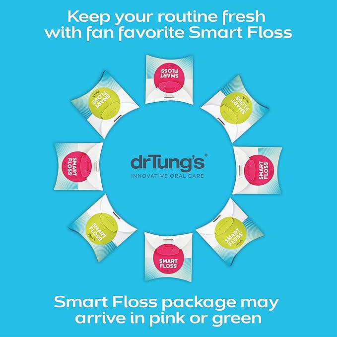 DrTung's Smart Floss - Natural Floss, PTFE & PFAS Free Floss, Gentle on Gums, Expands & Stretches, BPA Free Floss - Natural Dental Floss Cardamom Flavor (Pack of 12)