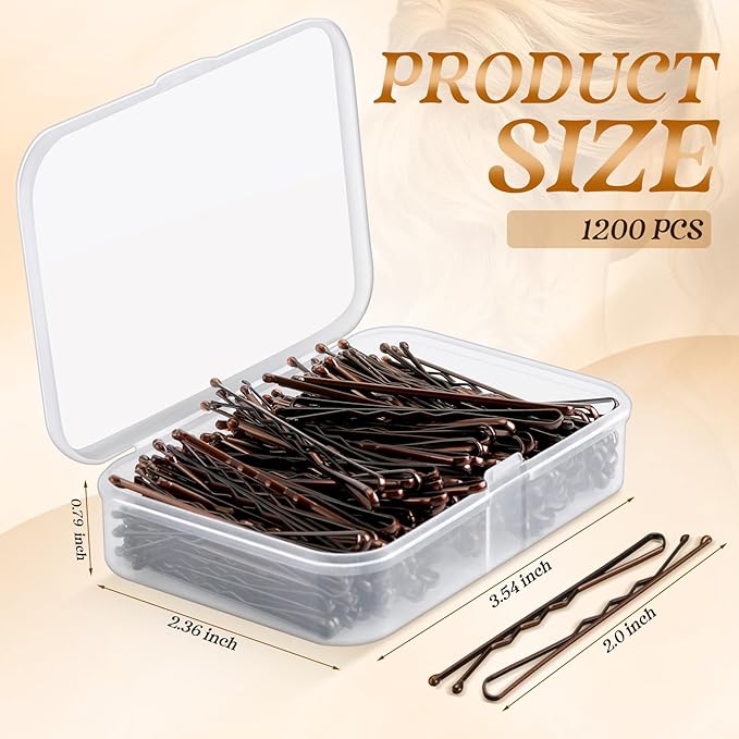 Tigeen 1200 Pcs Bobby Pins Bulk 2 Inch Hair Pins Kit for Women Invisible Wave Clips Pain-free Hairpin with Storage Case for Hairdressing Salon Ballet Studio Haircut All Hair Types(Black, Brown, Gold)
