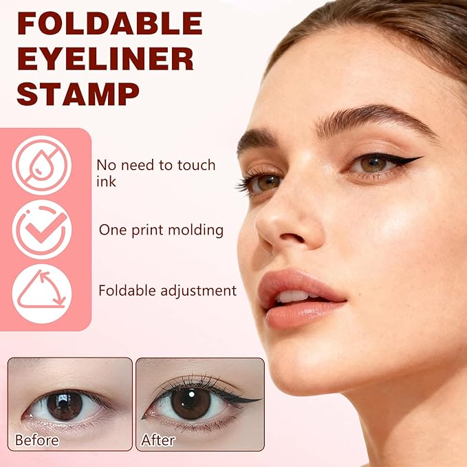 2Pcs Foldable Eyeliner Stamp,One-Piece Eyeliner Stamp Pen,Double-Ended Winged Eyeliners Stamps,Smudge-Proof Waterproof,Quick Shaping Eyeliners Tool for Beginners (Black+Brown)