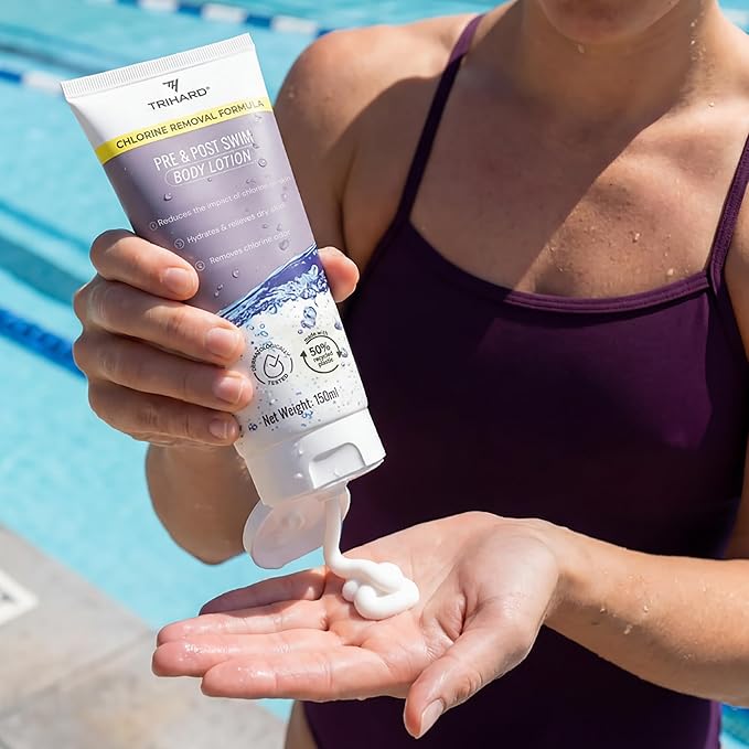 TRIHARD Chlorine Defense Body Lotion for Swimmers, Protects and Hydrates Sensitive Skin from Pool and Ocean, Pre and Post Swim Chlorine Protection from Hard Water and Chemicals