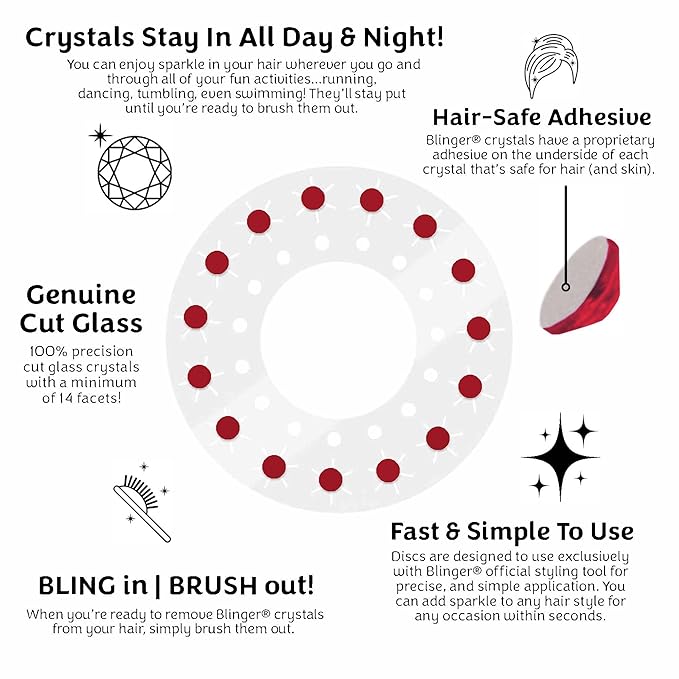 blinger® Shimmer Crystal Refill Pack – as seen on Shark Tank | 5 Discs – 75 Precision-Cut Glass Crystals | Hair-Safe Accessories | Styling Tool Not Included| Light Scarlet 4 mm