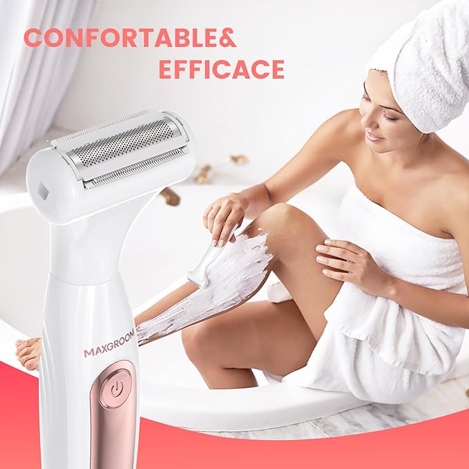 Bikini Trimmer for Women, All-in-ONE Waterproof Lady's Electric Razor Shaver and Facial Hair Removal, Rechargeable Body Hair Trimmer Grooming Sets for Leg, Armpit, Face, Eyebrow (White)