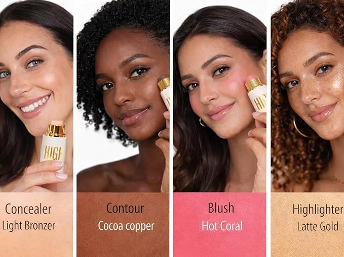 Copper Contour Collection – Cream Contour Set with Light Bronzer, Hot Coral Blush, Cocoa Copper Bronzer & Latte Gold Highlighter Vegan