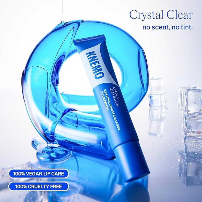 KNEMO LipLock Jelly Serum for Dry Lips, Long-Lasting, Hydrating, Plumping, Glossy Mask with Rose PDRN, Carrot Collagen, Pillow Peptide, Moisturizing Tinted Lip Balm. (Crystal Clear)