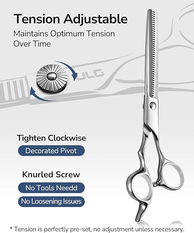 ULG Hair Cutting Scissors Set, 7 Inch 8-Piece Fast Haircut Kit for Easy Home Use with Thinning Scissors, Texturizing Razor, Comb, Clips - Silver Stainless Steel