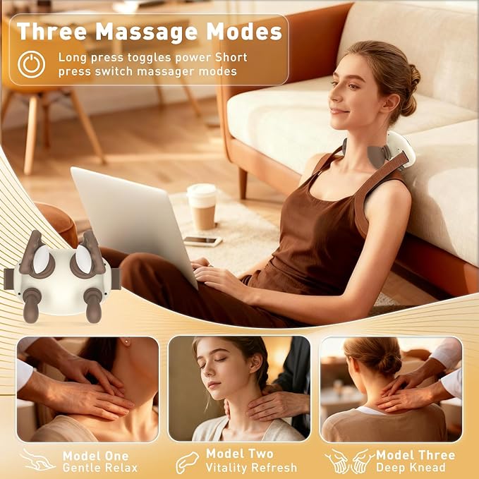 4D Wireless Neck Shoulder Massager, Bionic Hands Deep Tissue Massage, Portable Electric Kneading Shiatsu Back Massager, 3 Relax Massage Modes, for Body Daily Relief, Gifts for Men Women
