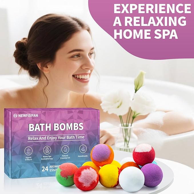 Bath Bombs Birthday Gifts for Women & Men, 24-Pack Valentines Day Gifts for Her & Him Set, Aromatherapy Bubble Bath, Handmade Natural & Organic, Spa Relaxing Gifts for Wife Girlfriend Coworkers