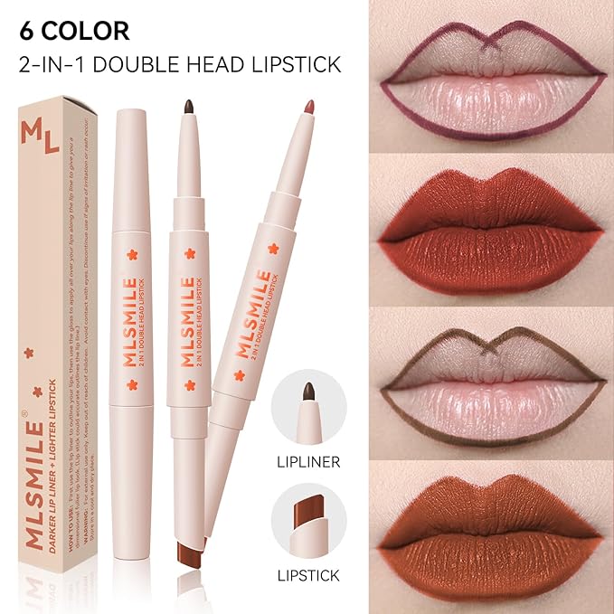 Dark Red Lip Liner Pencil Lipstick Lip Crayon Set, 2-In-1 Matte Velvet Lip Liner Smudge-Proof Waterproof Long Lasting Creamy Lipstick Smooth Lipliner High Pigmented Lip Colors For Women (#04)