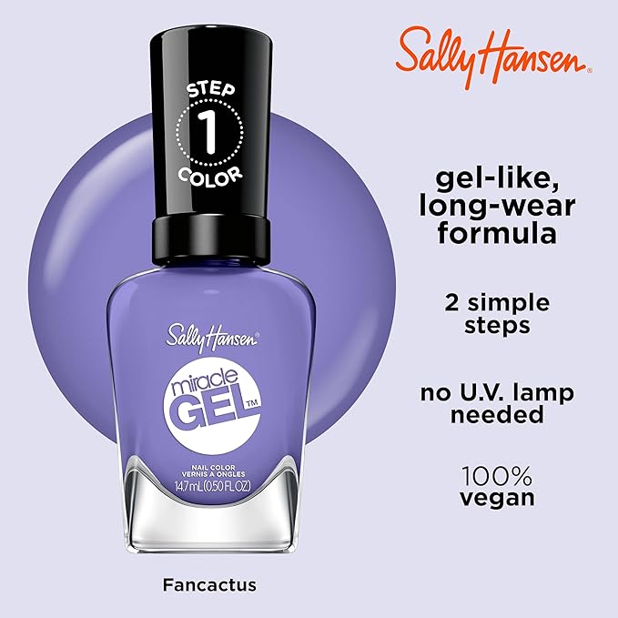 Sally Hansen Miracle Gel Salon Quality Nail Polish | Gel-Like Formula, Two-Step System, No UV Light Needed, Long Lasting | Opaque, Glossy | 607 Knowledge is Flower | Lavender Nail Color