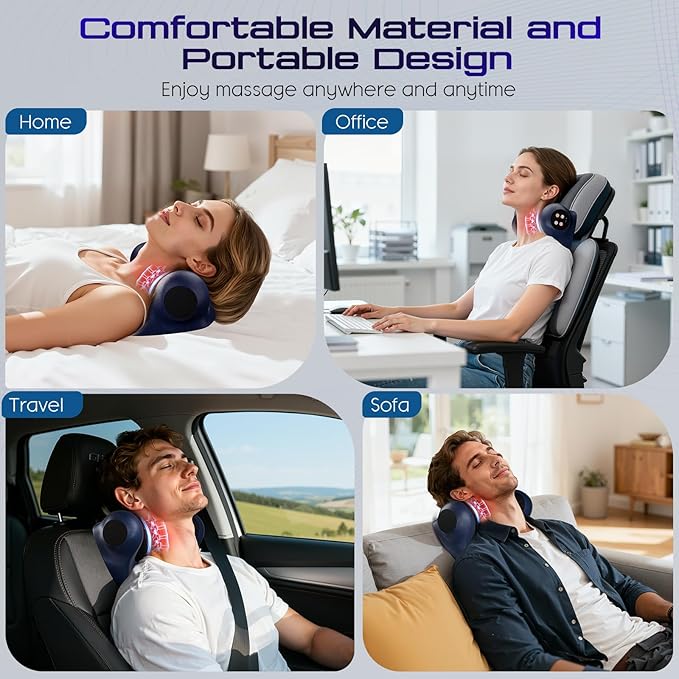 JDZ Neck Massager with Heat, 3-in-1 Electric Cervical Massager for Pain Relief with Hot Compress, Ergonomic Neck and Shoulder Relaxer Stretcher - ldeal Gift for Office Athletes Everyone etc, Blue