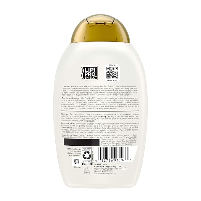 OGX Nourishing + Coconut Milk Conditioner, Hydrating & Restoring Conditioner Moisturizes for Soft Hair After the First Use, Parabens-Free, Sulfate-Free Surfactants, 13 fl. Oz