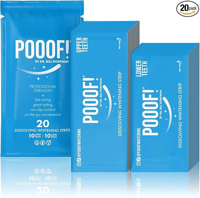 POOOF! by Dr. Bill Dorfman - Dissolving Teeth Whitening Strips, 12% Hydrogen Peroxide for Professional Teeth Whitening, New Improved Formula, Zero Sensitivity Formula, Fresh Mint (10-Day Treatment)