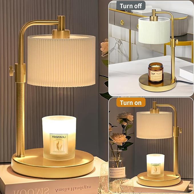 Candle Warmer Lamp with Timer, Candle Wax Warmer Adjustable Height Candle Lamp Warmer for Jar Candles, Christmas Gifts House Warming Gifts for Women(Gold-Upgrade)