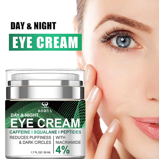 SORYA Caffeine Eye Cream for Dark Circles & Puffiness – Day & Night Under Eye Cream with Niacinamide & Peptides Anti-Aging (1.7 oz)