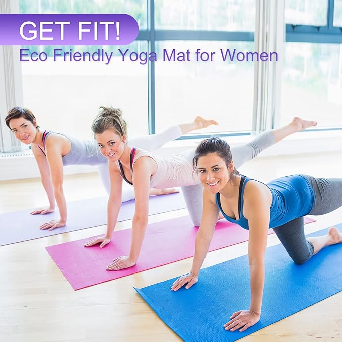 Funtery 3 mm Thick Yoga Mat Exercise Workout Mat Non Slip Fitness Pad for Women Gym Home Yoga Pilates